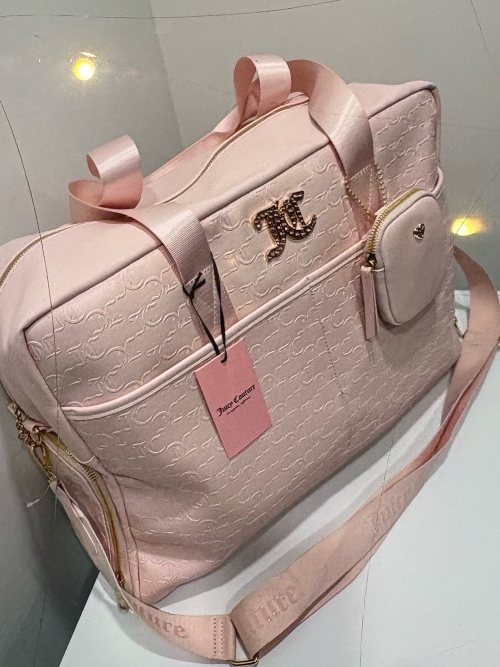 Juicy Couture Blush Pink Quilted Travel Bag with Gold Logo